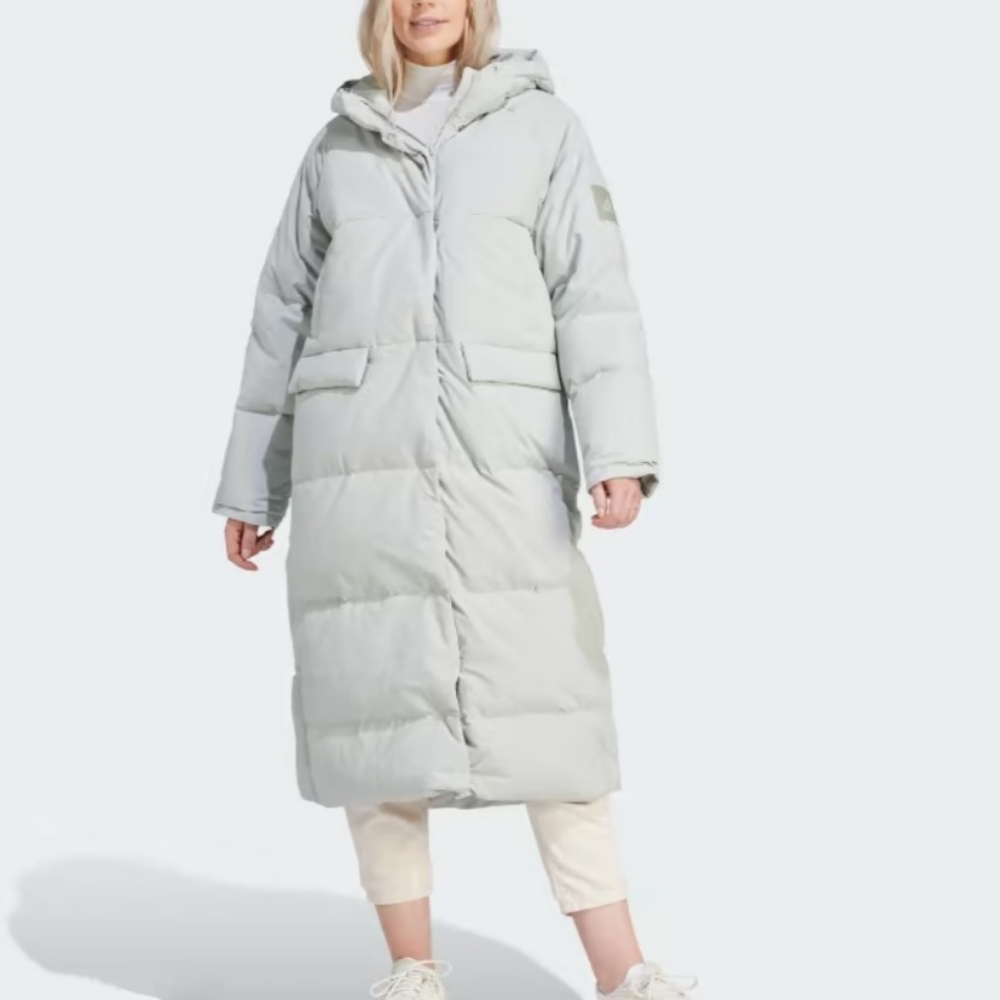 NWT Adidas feather down unisex long puffer coat with hood "Big Baffle"